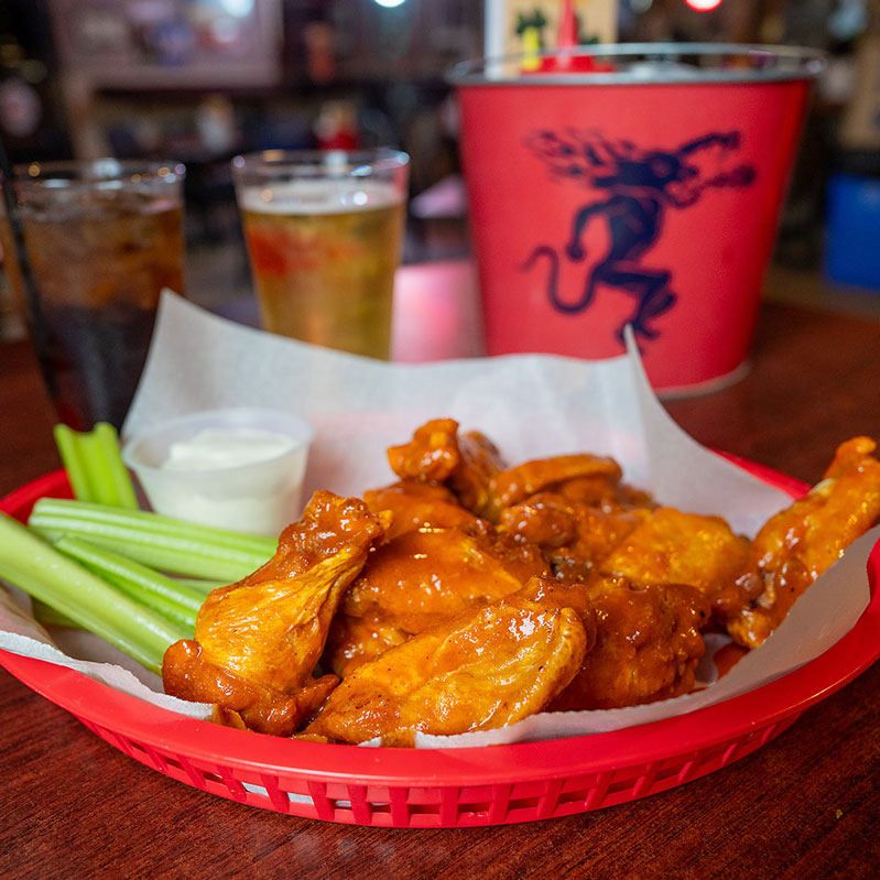 Basket of wings at Mayslacks Bar in Northeast Minneapolis during their Wing Wednesday special